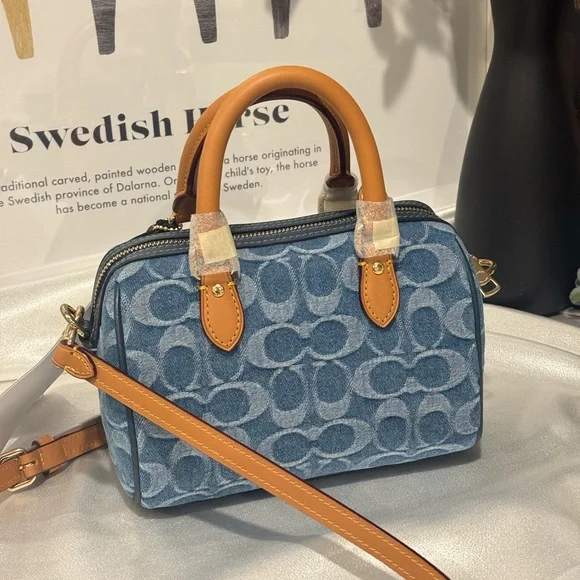 COACH Mini Rowan Crossbody Bag In Signature Denim - Picture 3 of 9